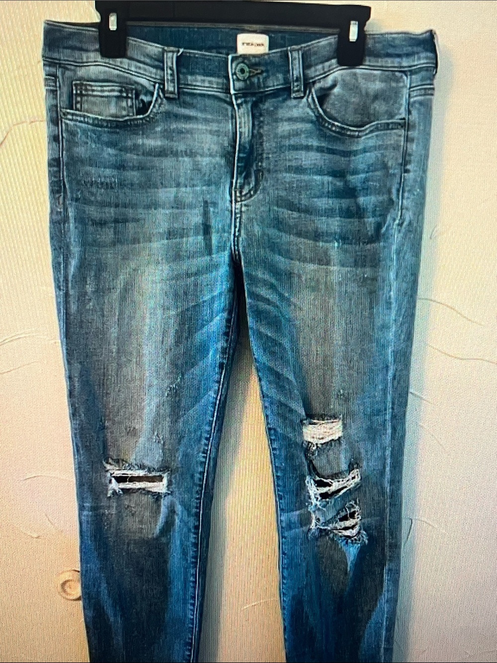 Sneak Peek Distressed Boyfriend Jeans in Faded Blue